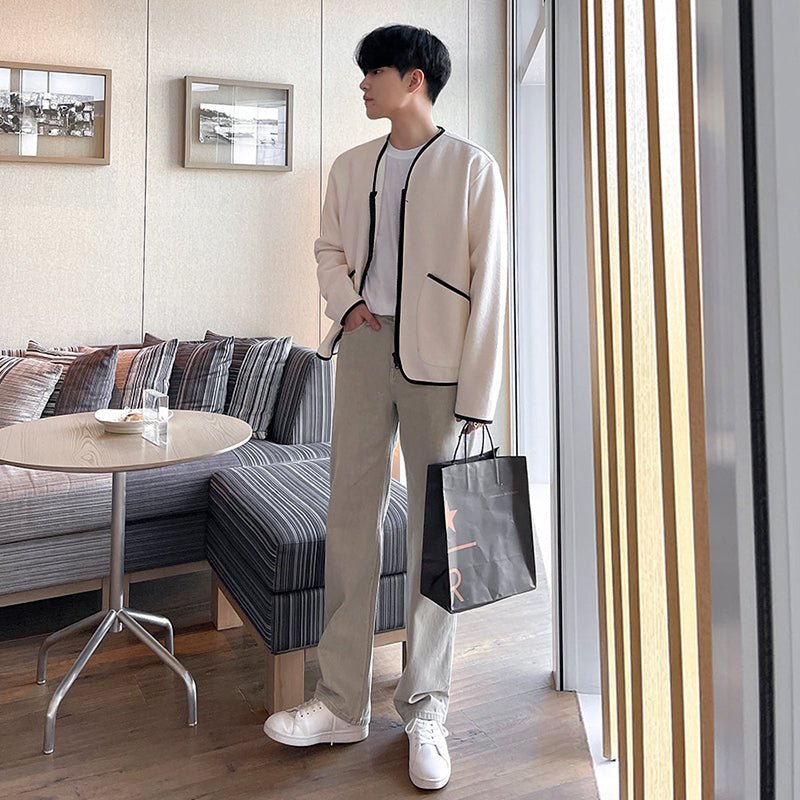 casual short collarless jacket