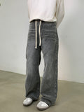 Corduroy waist rubber denim pants