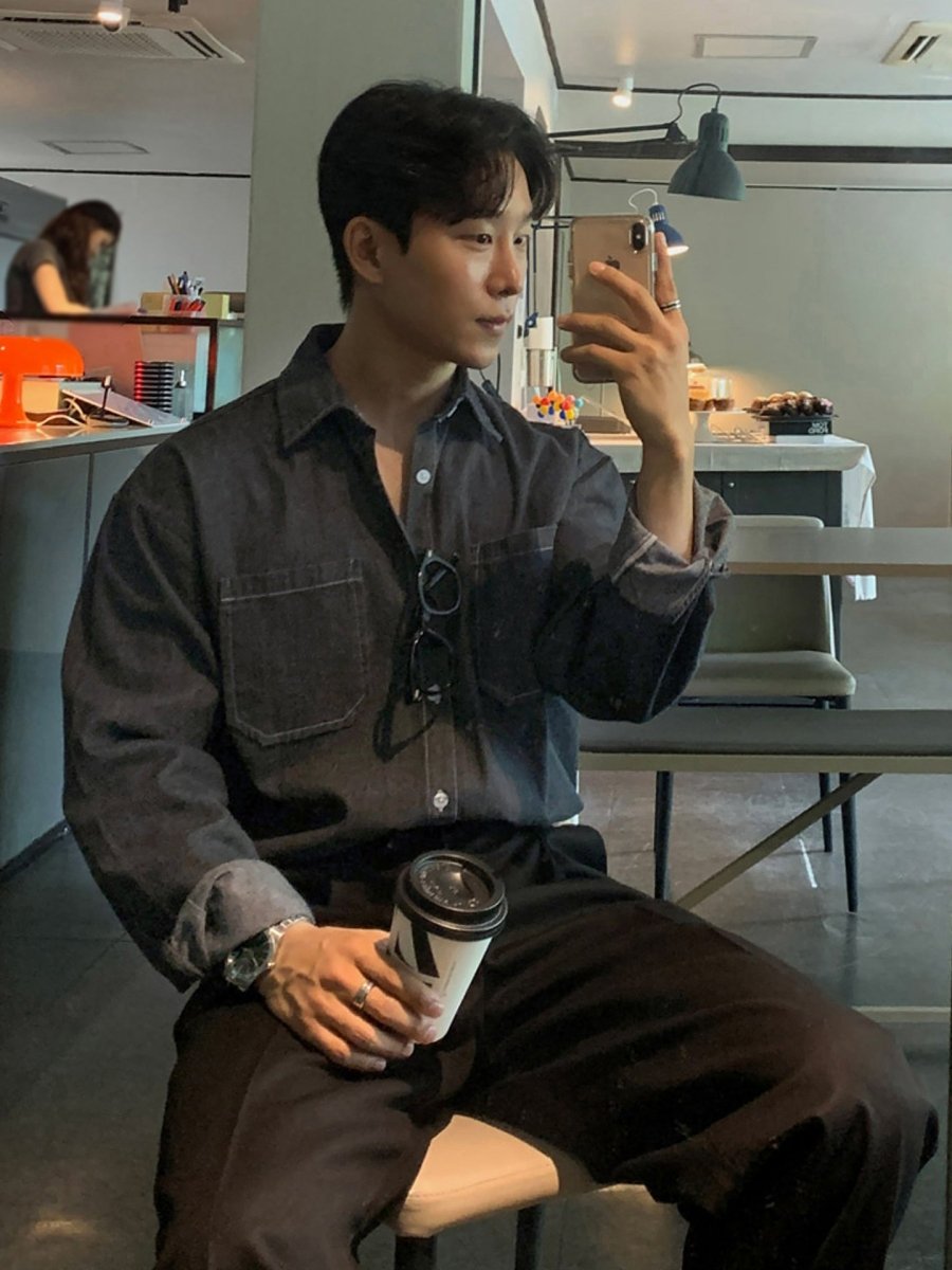 Denim long-sleeved shirt