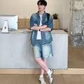 Denim short sleeve jacket set