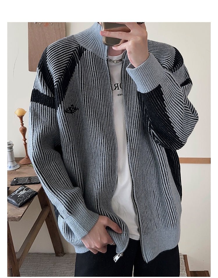 Design Striped Knit Blouson Jacket
