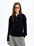 Double Layer Henley Collar Button Sweater