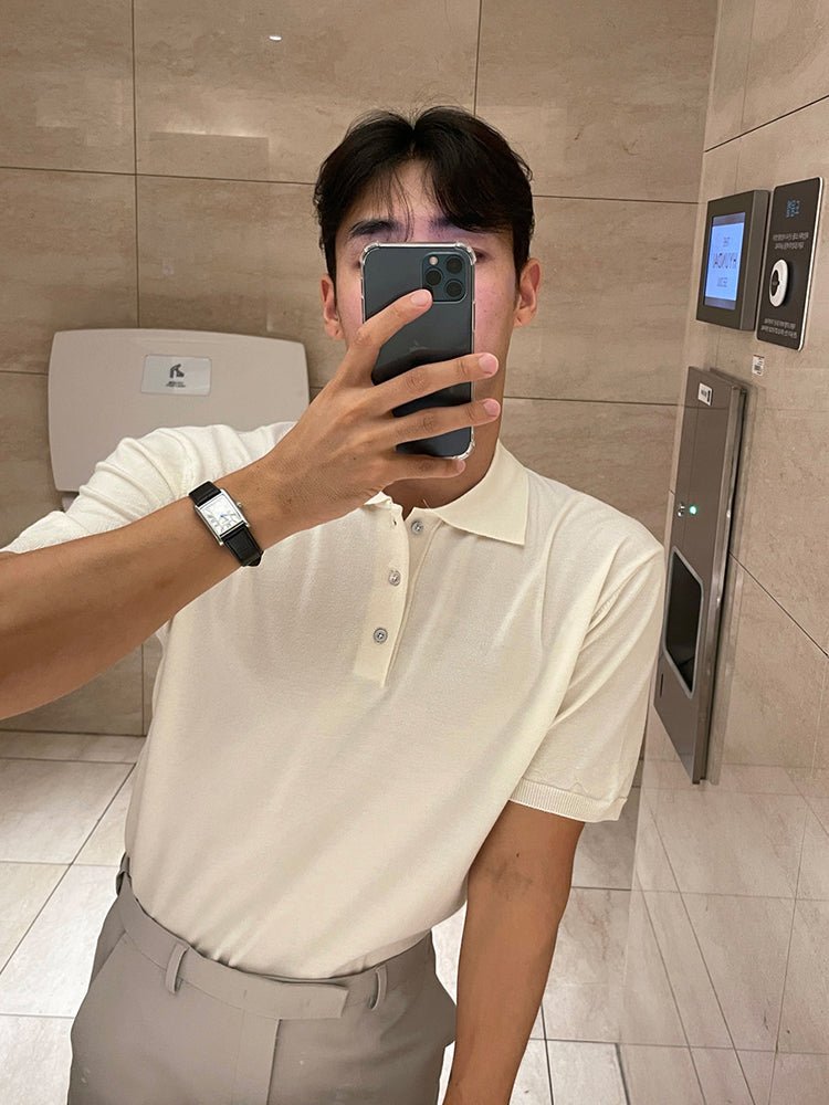 Henley collar polo shirt