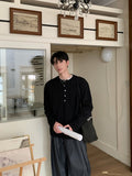 Henry collar striped long sleeve T-shirt