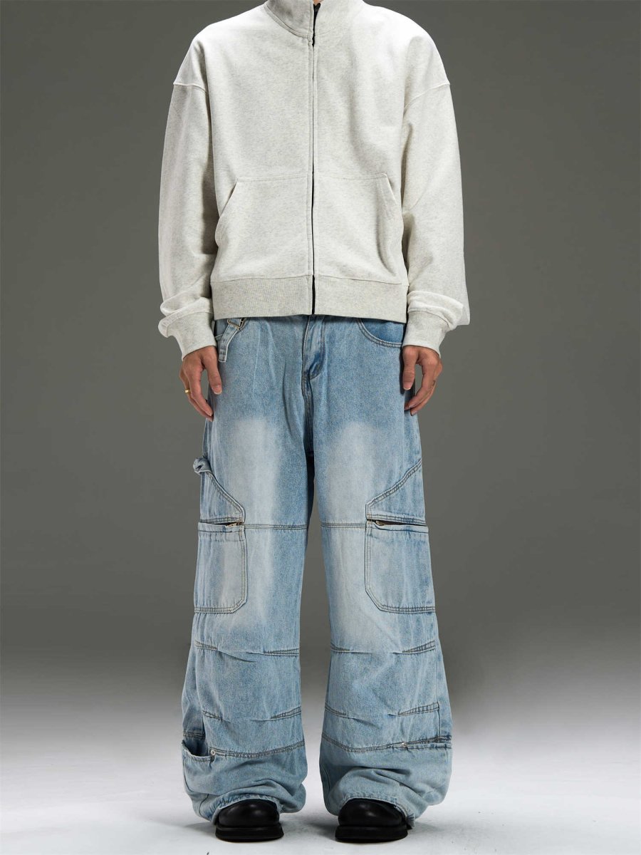 Multi-pocket wide denim pants