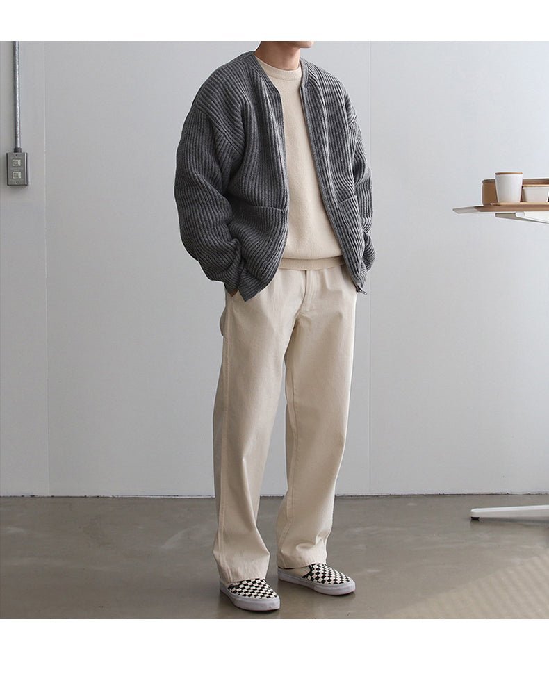 No collar zipper knit jacket