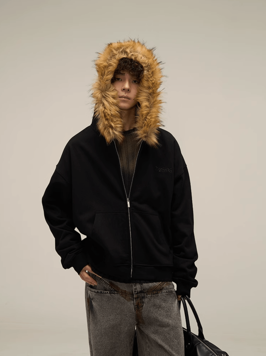 ジップ付きファー付きパーカー