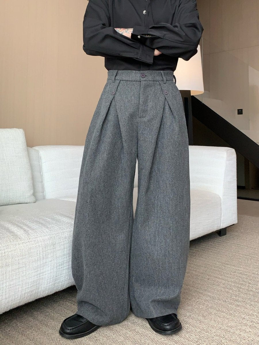 オールドマネー立体ワイドウールスラックス