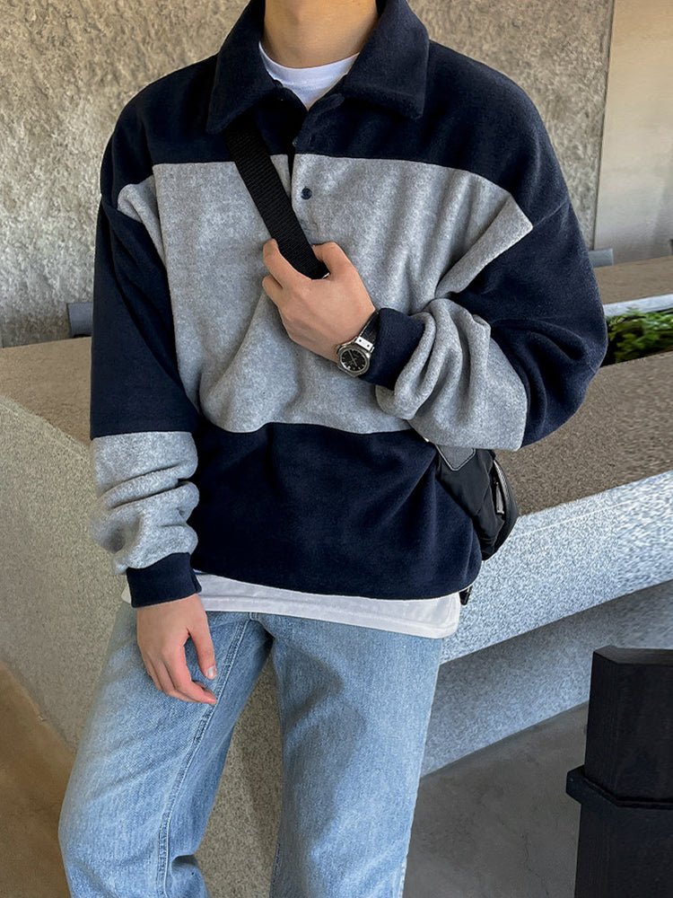 Polo color long -sleeved sweatshirt
