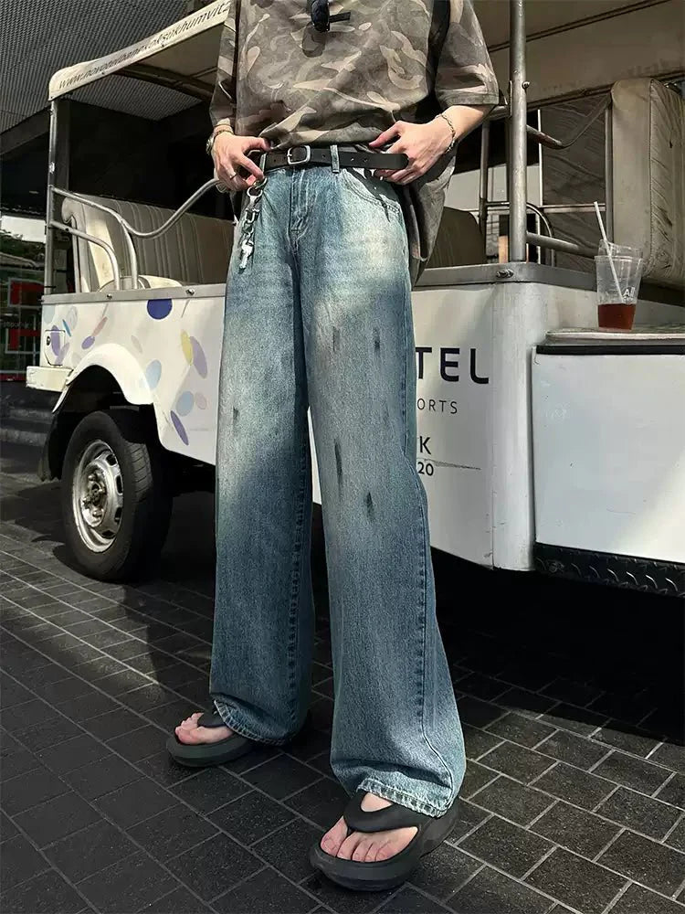 Retro washed straight jeans