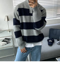 Stand collar border knit sweater
