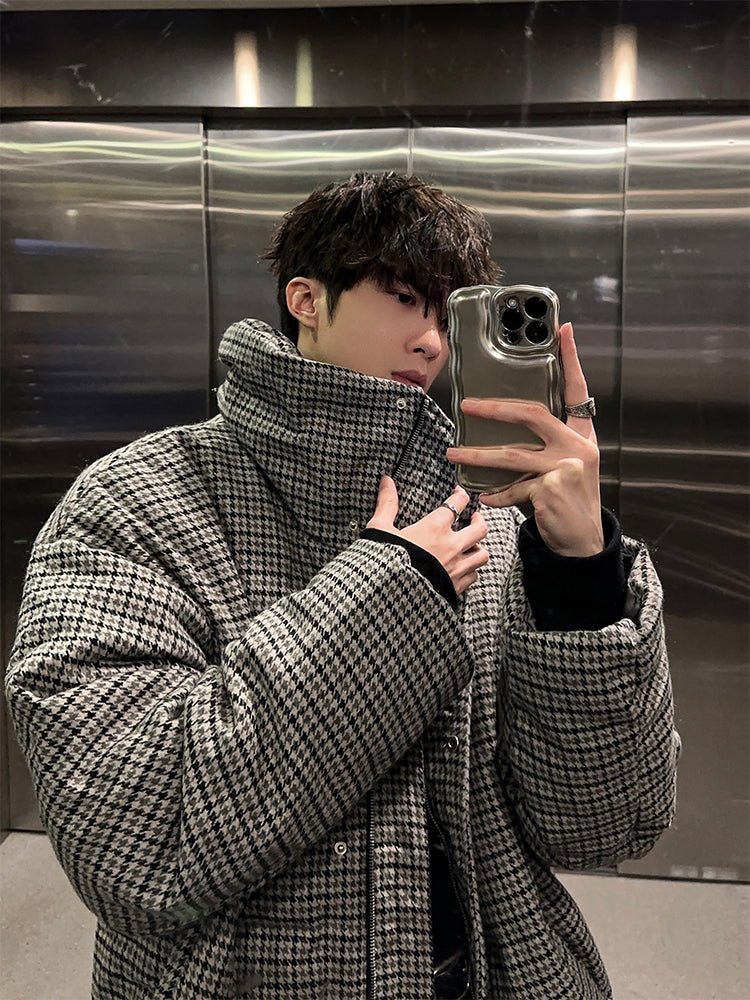 Stand collar check down jacket