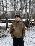Stand collar leather jacket