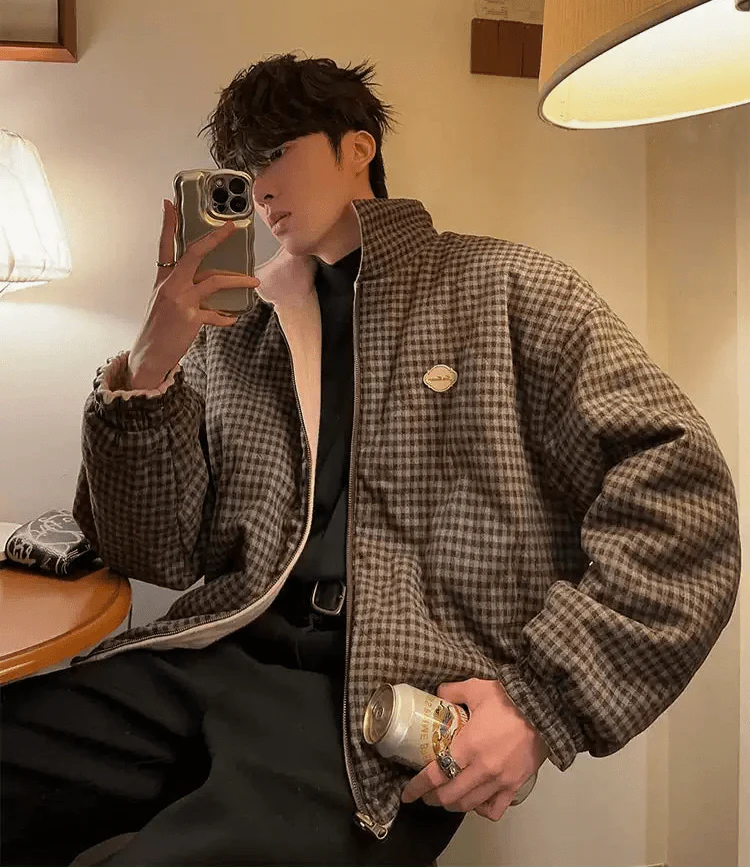 Stand collar reversible jacket