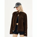 Stand collar suede jacket