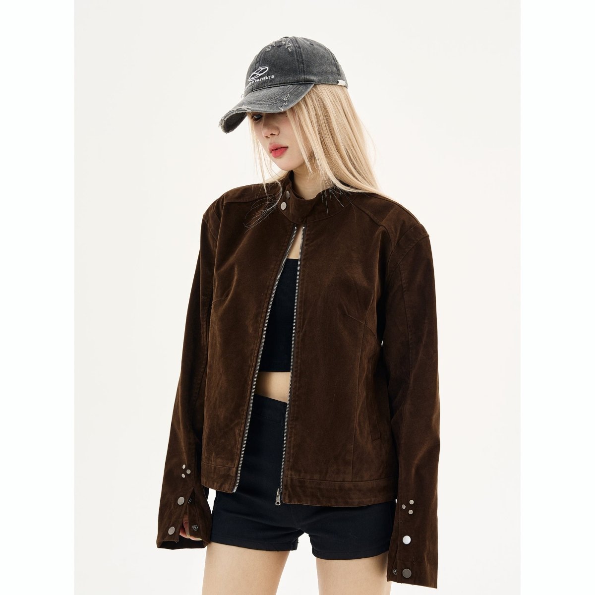 Stand collar suede jacket