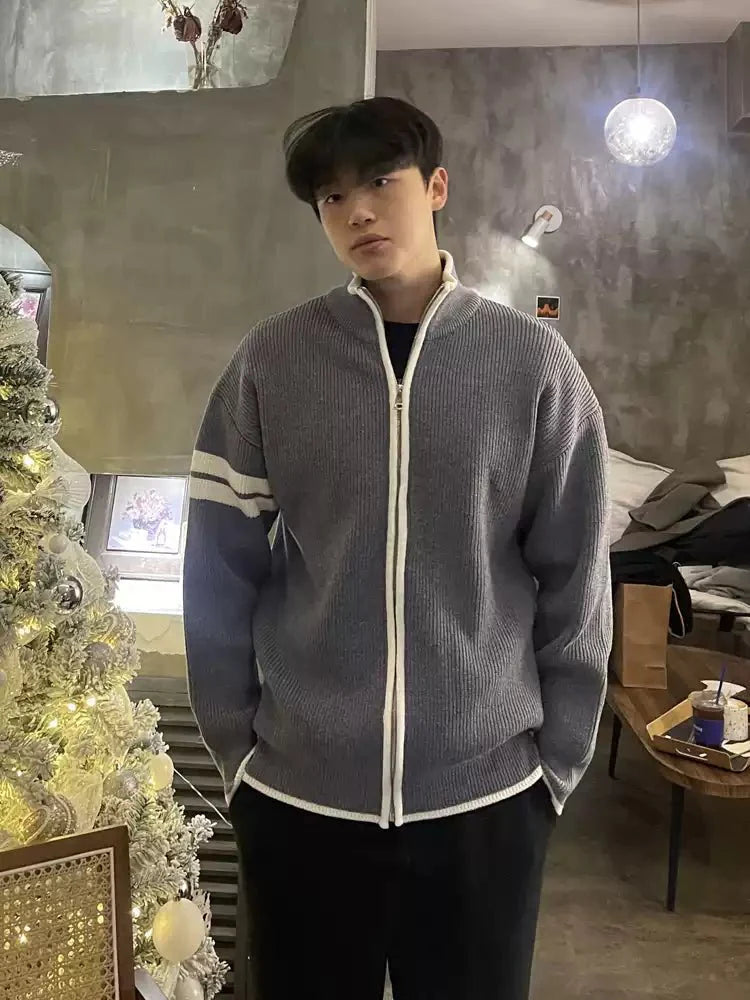 Stand collar zipper knit jacket