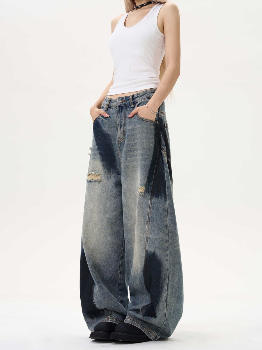 ワイドダメージデニムパンツ メンズ ストリート｜Wide Damaged DENIM